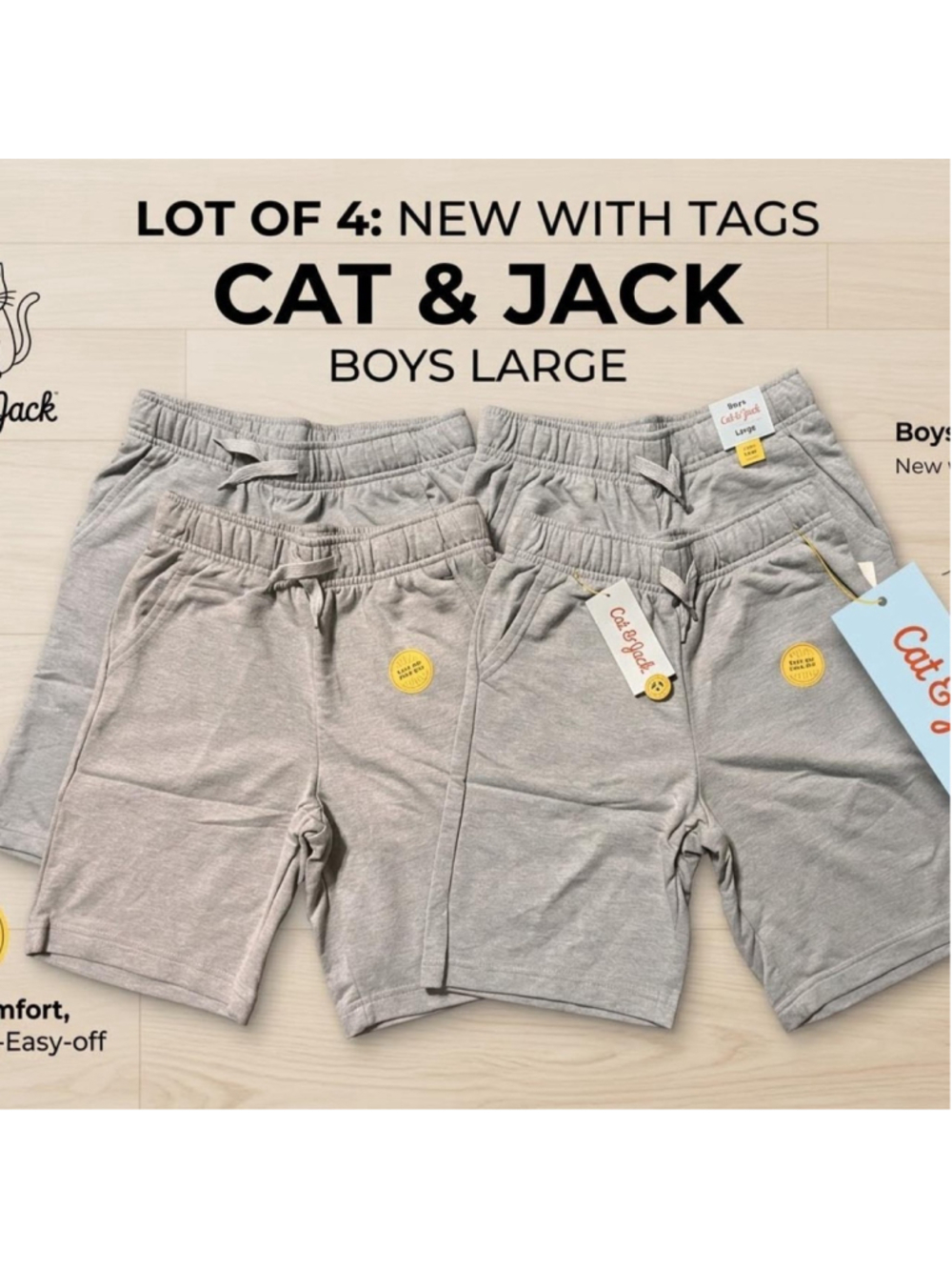Bundle of 2 Pairs of 2Packs, Cat & Jack 
Boys Gray Shorts Size Large (4 Units)